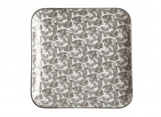 Mocca porcelánový hranatý talíř s ornamenty Arés Mocca - 20*20*2cm