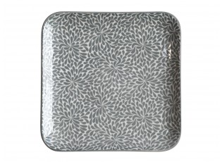 Šedý porcelánový hranatý talíř s ornamenty Arés Grey - 20*20*2cm