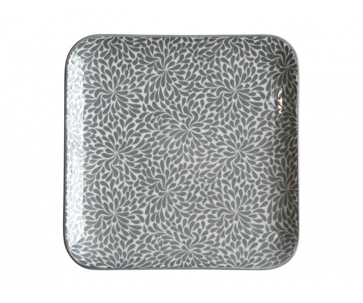 Šedý porcelánový hranatý talíř s ornamenty Arés Grey - 20*20*2cm Chic Antique