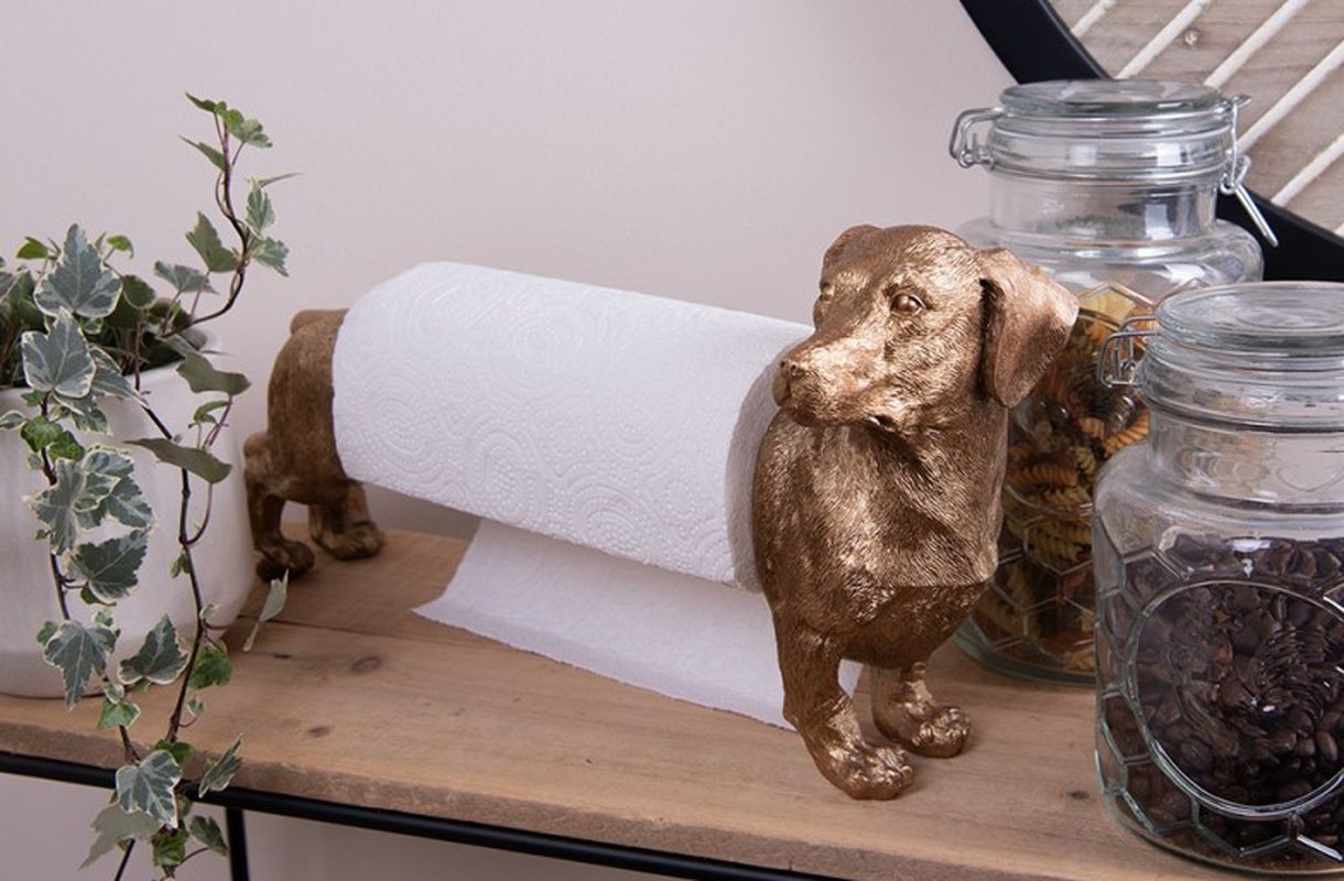 Stojan na kuchyňské role jezevčík Dog Gold - 46*15*21 cm Clayre & Eef Stojan na kuchyňské role jezevčík Dog Gold - 46*15*21 cm Clayre & Eef