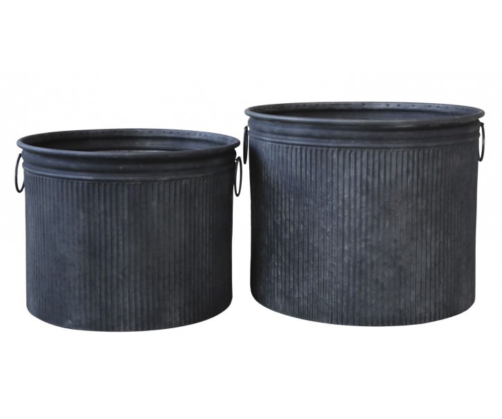 2ks kulatý plechový zinkový antik obal na květináč Planters - Ø 45*35cm Chic Antique