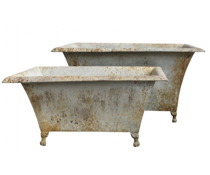2ks zelený kovový květináč s rezavou patinou Pattien - 76*47*45/ 64*33*31cm Chic Antique