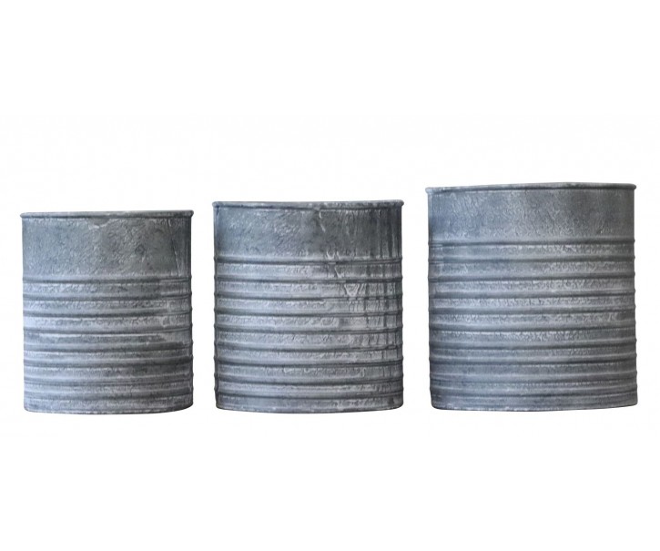 3ks plechový zinkový antik obal na květináč Planters - Ø 21*22/Ø 17*20 / Ø 13*18cm Chic Antique