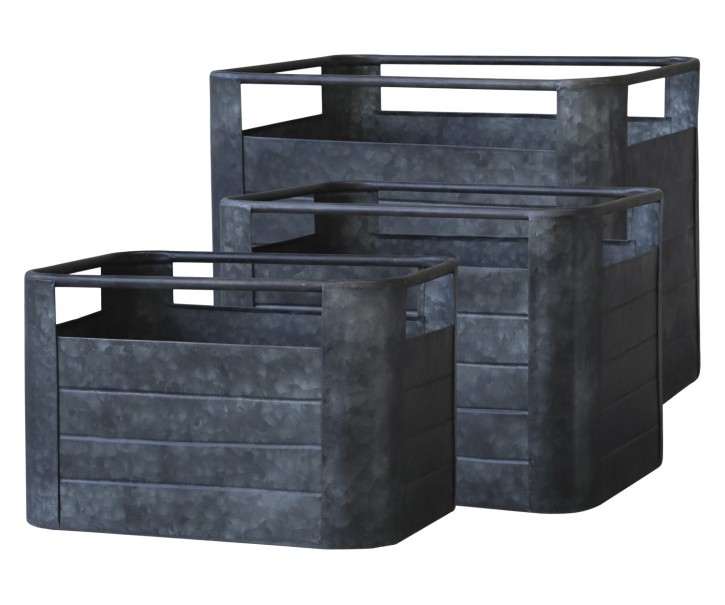 3ks plechový zinkový antik obal na květináč Planters - 40*30*30/ 32*22*21cm Chic Antique