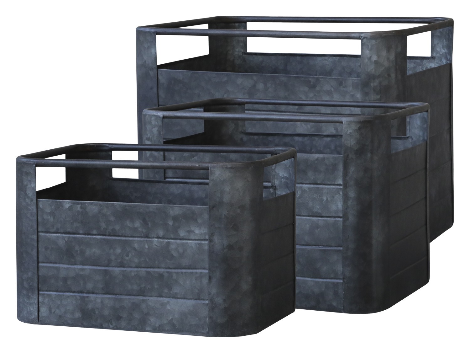 3ks plechový zinkový antik obal na květináč Planters - 40*30*30/ 32*22*21cm