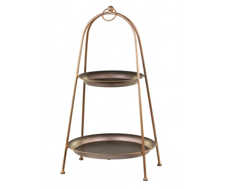 Bronzový antik dekorační kovový etažér Trays - Ø30*55cm Chic Antique