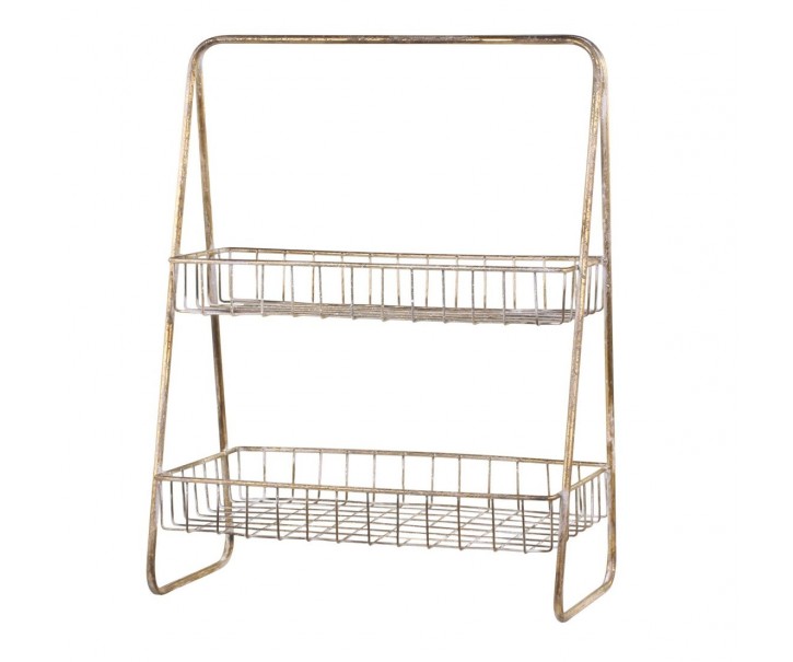 Bronzový antik dekorační kovový etažér Fil de Fer Basket - 23*41*55cm Chic Antique