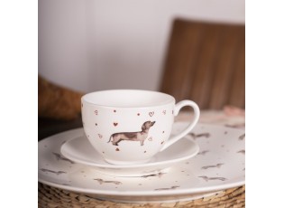 Porcelánový šálek s podšálkem s jezevčíkem Dachshund Love - 12*9*6cm / 200 ml