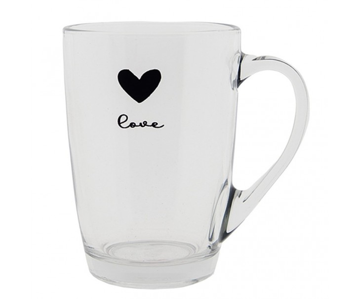 Skleněný hrnek se srdíčkem Love Birds - 11*8*11 cm / 300 ml Clayre & Eef