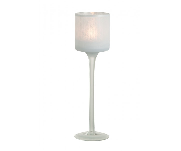Bílý skleněný svícen na úzké noze na čajovou svíčku S - Ø 7*25 cm J-Line by Jolipa