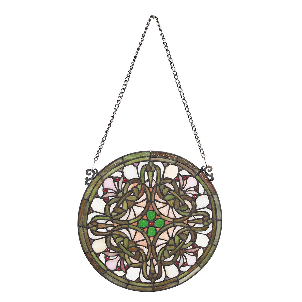 Skleněný kulatý závěsný Tiffany panel - Ø 30*1 cm Clayre & Eef Skleněný kulatý závěsný Tiffany panel - Ø 30*1 cm Clayre & Eef