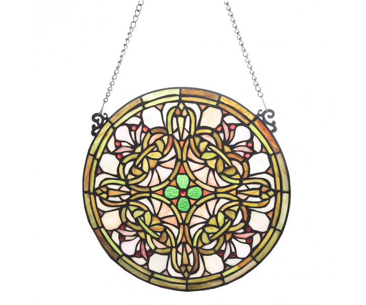 Skleněný kulatý závěsný Tiffany panel - Ø 30*1 cm Clayre & Eef