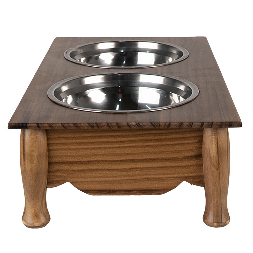 Misky pro zvířata v hnědém antik dřevěném stojanu - 41*22*12 cm / 2*500 ml Clayre & Eef Misky pro zvířata v hnědém antik dřevěném stojanu - 41*22*12 cm / 2*500 ml Clayre & Eef