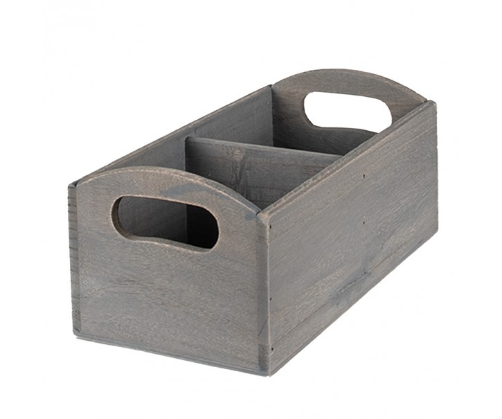 Šedá antik dřevěná bedýnka s přihrádkami a držadlem - 30*15*13 cm Clayre & Eef