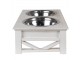 Misky pro zvířata v bílém antik dřevěném stojanu - 40*22*12 cm / 2*500 ml Clayre & Eef
