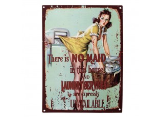 Světle zelená antik nástěnná kovová cedule There Is No Maid - 25*1*33 cm