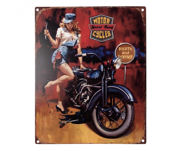Barevná antik nástěnná kovová cedule Motor Speed King Cycles - 20*1*25 cm Clayre & Eef