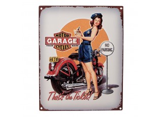 Světle šedá antik nástěnná kovová cedule Motor Garage Cycles - 20*1*25 cm
