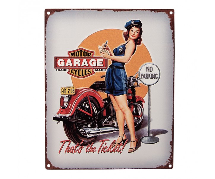 Světle šedá antik nástěnná kovová cedule Motor Garage Cycles - 20*1*25 cm Clayre & Eef