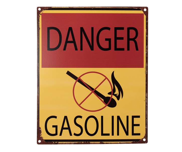 Žlutočervená antik nástěnná kovová cedule Danger Gasoline - 20*1*25 cm Clayre & Eef