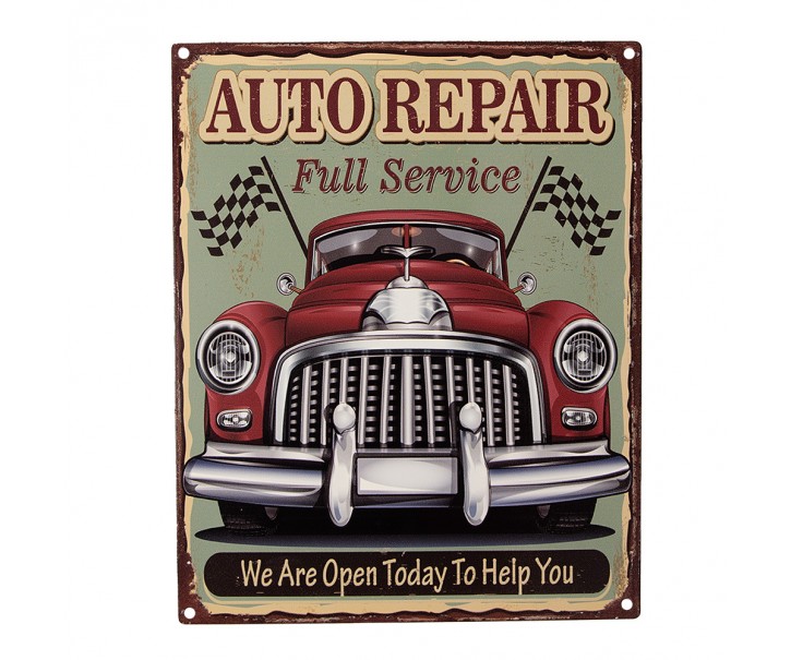 Barevná antik nástěnná kovová cedule Auto Repair - 20*1*25 cm Clayre & Eef