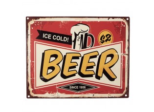 Červená antik nástěnná kovová cedule Beer - 25*1*20 cm