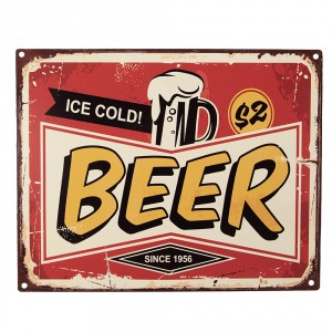Červená antik nástěnná kovová cedule Beer - 25*1*20 cm