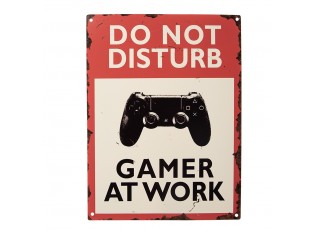 Červenobílá antik nástěnná kovová cedule Do Not Disturb - 25*1*33 cm