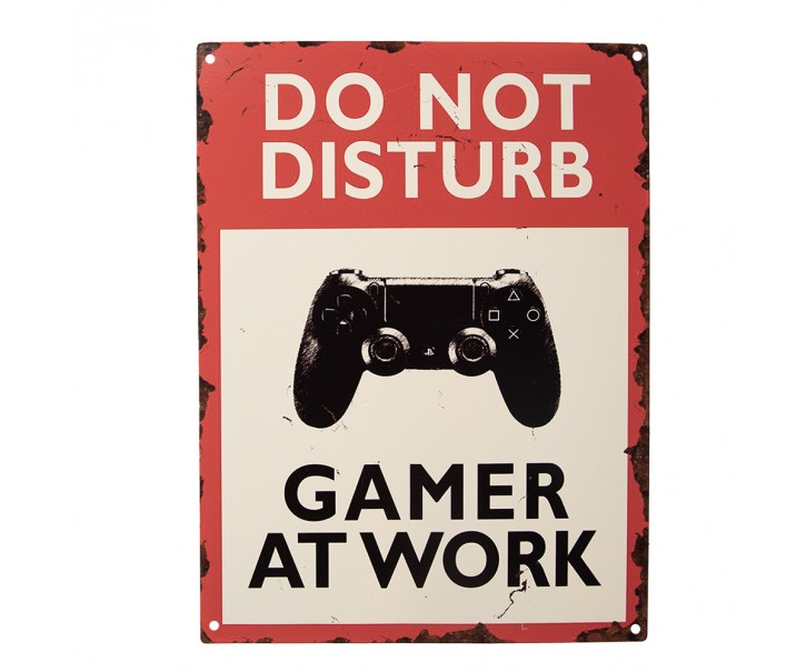 Červenobílá antik nástěnná kovová cedule Do Not Disturb - 25*1*33 cm Clayre & Eef