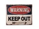 Černobílá antik nástěnná kovová cedule Warning, Keep Out - 25*1*20 cm Clayre & Eef