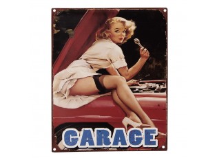 Černočervená antik nástěnná kovová cedule Garage - 20*1*25 cm