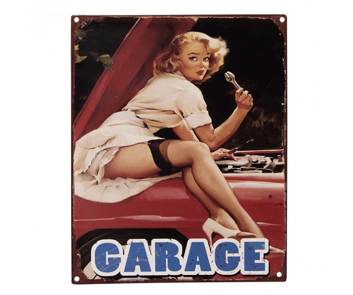 Černočervená antik nástěnná kovová cedule Garage - 20*1*25 cm Clayre & Eef