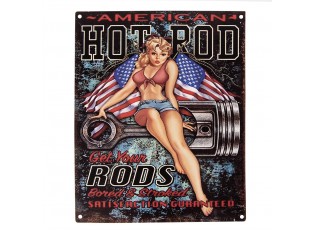 Barevná antik nástěnná kovová cedule Hot Rod - 20*1*25 cm