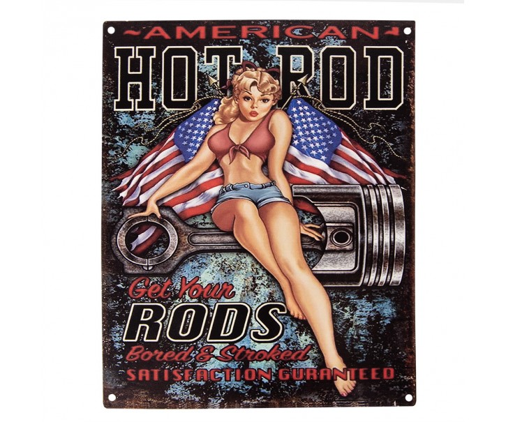 Barevná antik nástěnná kovová cedule Hot Rod - 20*1*25 cm Clayre & Eef