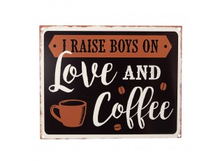 Černá antik nástěnná kovová cedule Love And Coffee - 25*1*20 cm
