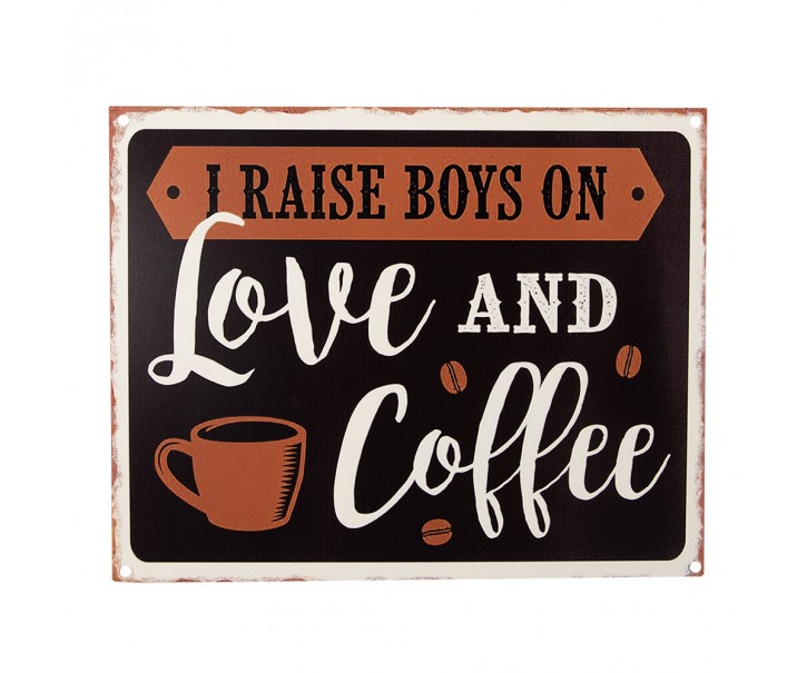 Černá antik nástěnná kovová cedule Love And Coffee - 25*1*20 cm Clayre & Eef