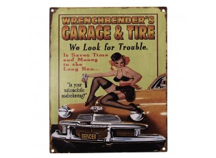 Barevná antik nástěnná kovová cedule Garage & Tire - 20*1*25 cm