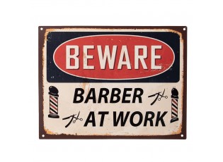 Černobílá antik nástěnná kovová cedule Beware - 33*1*25 cm