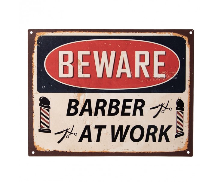 Černobílá antik nástěnná kovová cedule Beware - 33*1*25 cm Clayre & Eef
