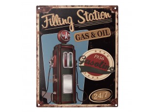 Černá antik nástěnná kovová cedule Filling Station - 20*1*25 cm