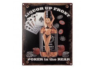 Černá antik nástěnná kovová cedule Liquor Up Front - 20*1*25 cm