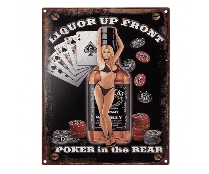 Černá antik nástěnná kovová cedule Liquor Up Front - 20*1*25 cm Clayre & Eef