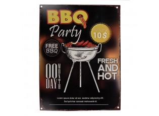 Černá antik nástěnná kovová cedule BBQ Party - 25*1*33 cm