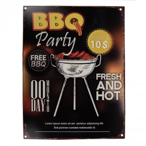 Černá antik nástěnná kovová cedule BBQ Party - 25*1*33 cm