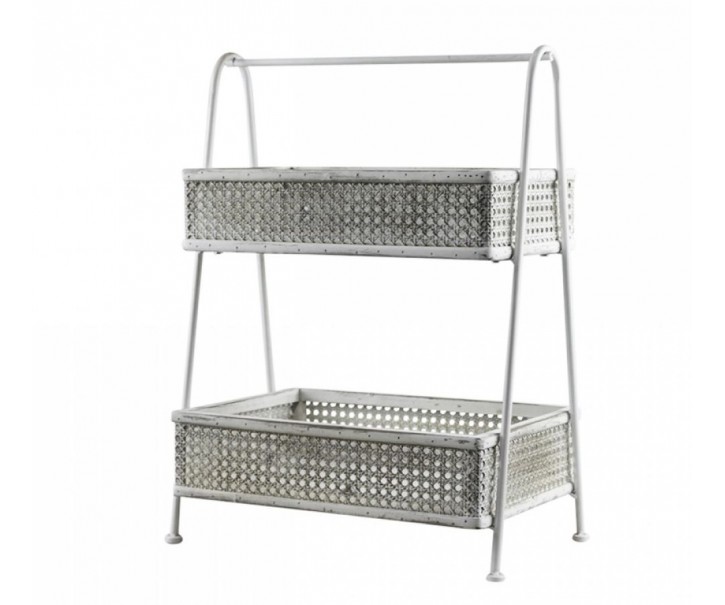 Krémový antik dekorační kovovo-dřevěný etažér Baskets - 45*27*60cm Chic Antique