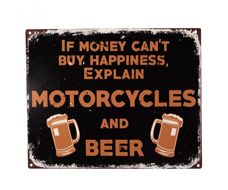 Černá antik nástěnná kovová cedule Motorcycles - 25*1*20 cm Clayre & Eef