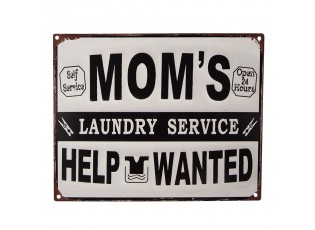 Bílo-černá antik nástěnná kovová cedule Momś Laundry Service - 25*1*20 cm