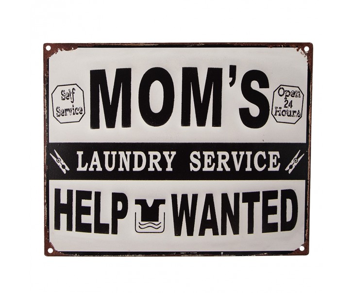 Bílo-černá antik nástěnná kovová cedule Momś Laundry Service - 25*1*20 cm Clayre & Eef