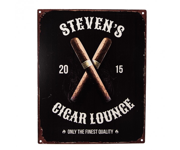Černá antik nástěnná kovová cedule Cigar Lounge - 20*1*25 cm Clayre & Eef