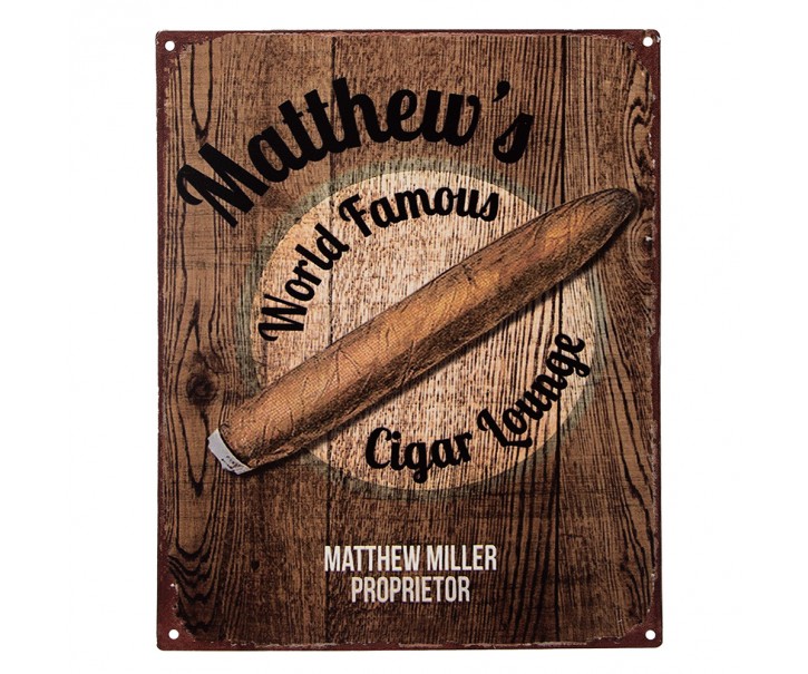 Hnědá antik nástěnná kovová cedule Cigar Lounge - 20*1*25 cm Clayre & Eef